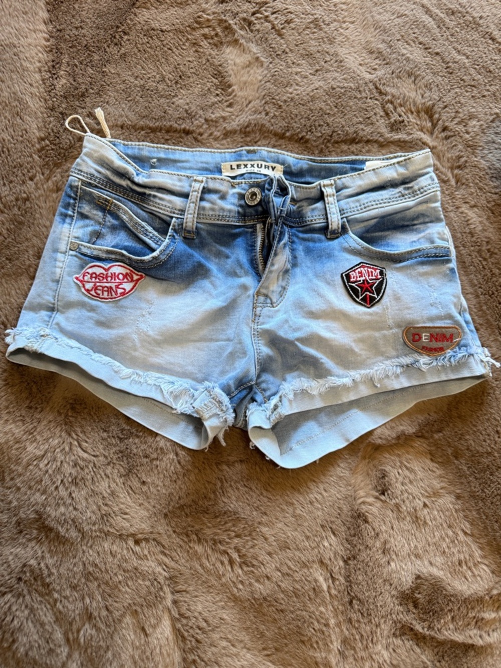 Women's Light Blue Denim Patch Detail Shorts